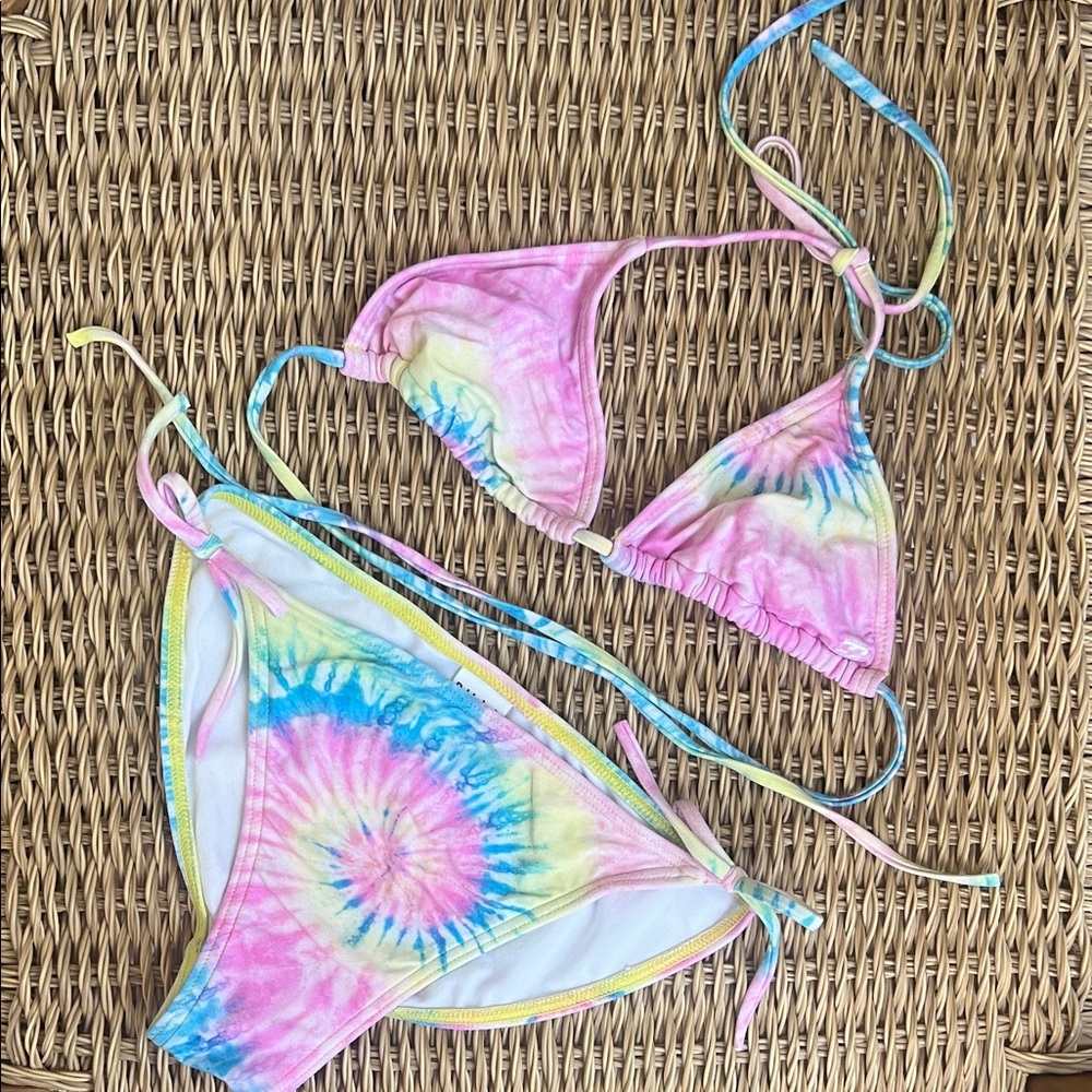 Billabong Pastel Tie-Dye Bikini in Pink, Blue, Yellow, Green